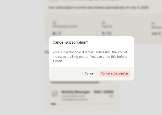 cancel subscription confirm popup