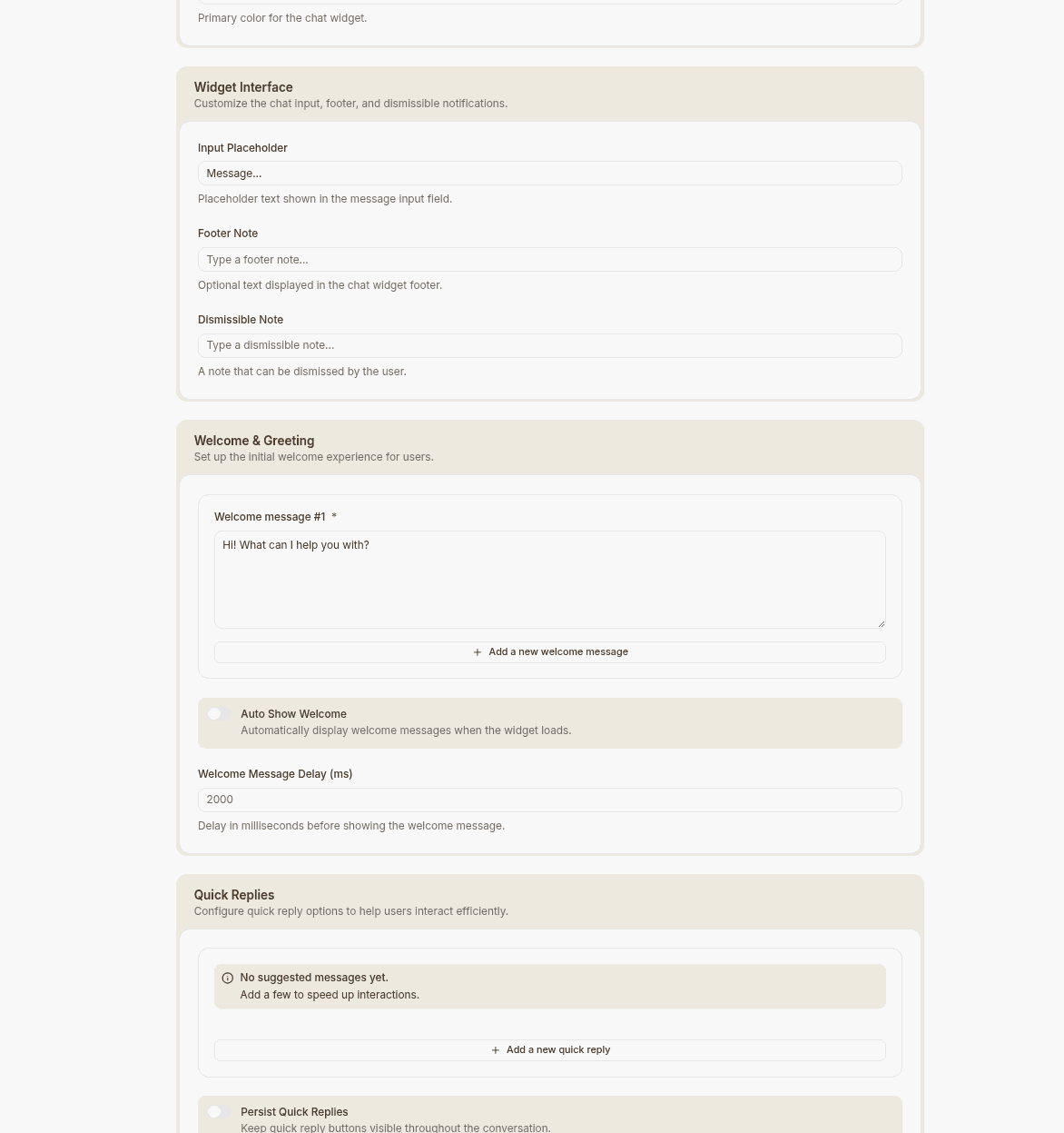chatwidget config form