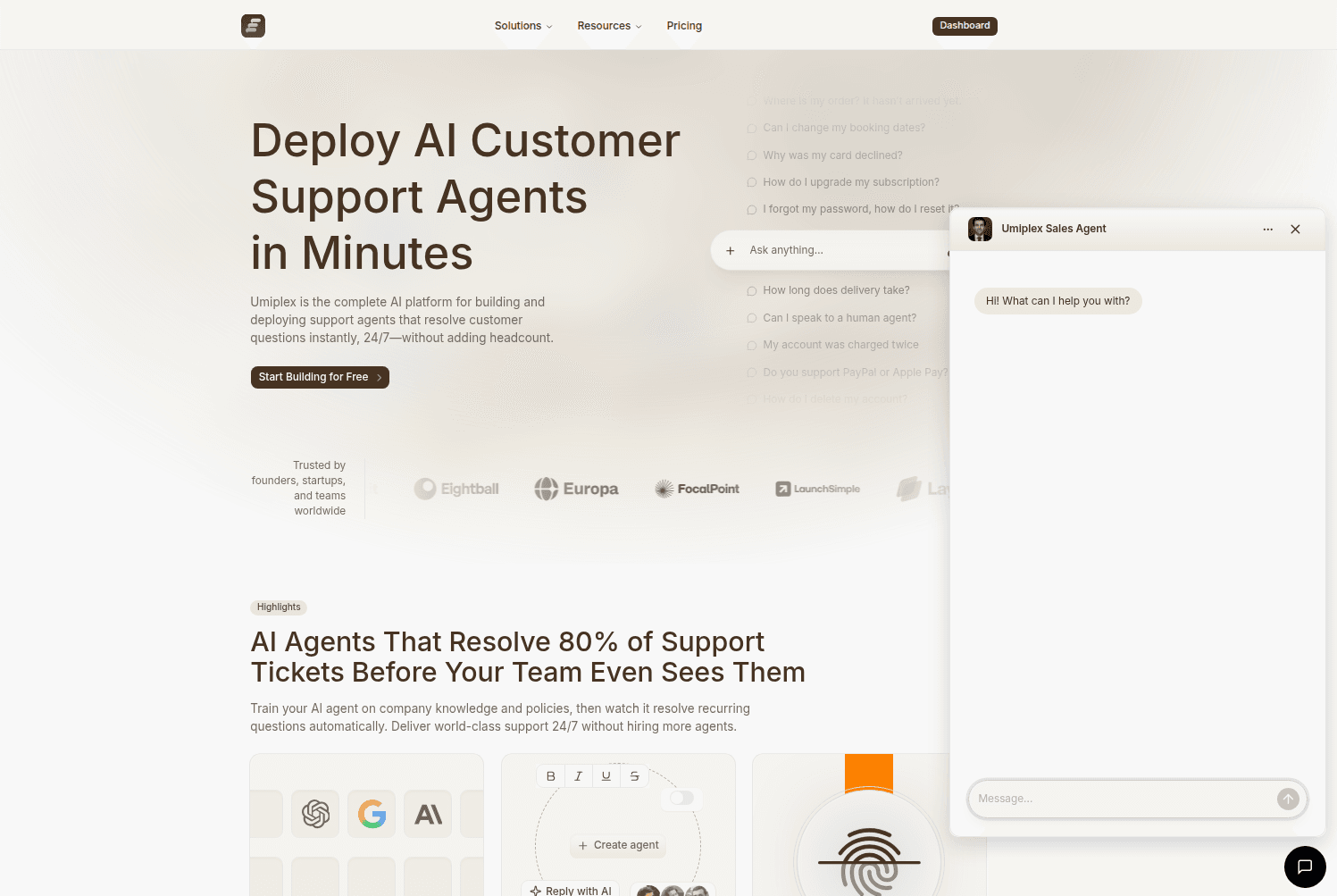 chatwidget usecase umiplex landing page