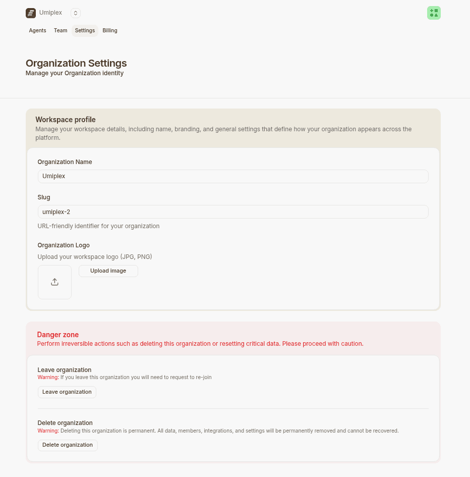 Organization Settings General