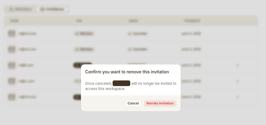 Revoke invitation confirmation popup