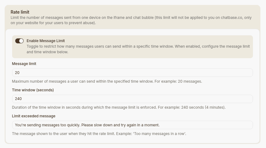 agent messages rate limit