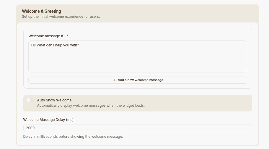 widget welcome messages