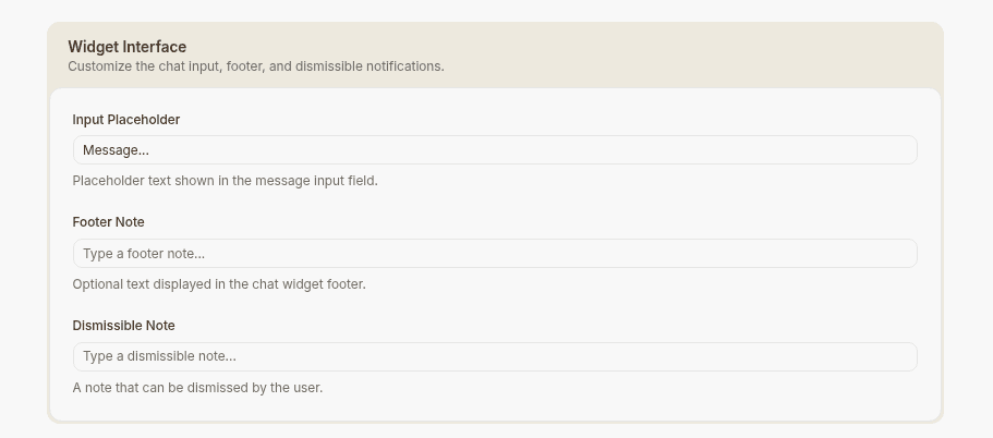 widget interface config